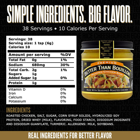 38 8-Ounce (Pack 1) Better Than Bouillon Premium Roasted Chicken Base, Made with Seasoned Roasted Chicken, Servings