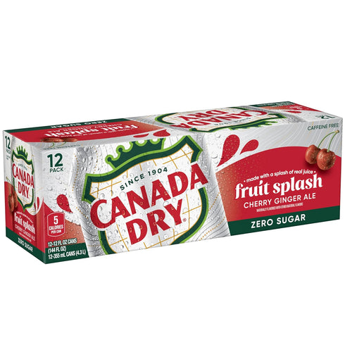 12 oz. 12 Pack (Pack 2) Canada Dry Zero Sugar Cherry Ginger Ale Fruit Splash Soda, fl. Cans