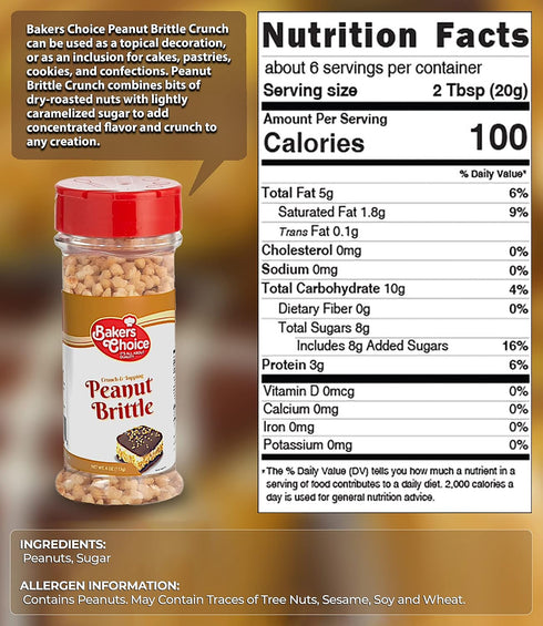 Baker's Choice 4 oz. Bakers Choice Peanut Brittle Crunch - Nut Dessert Ice Cream Topping - For Ice Cream, Sundaes