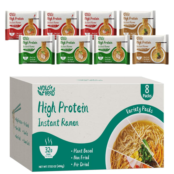 VOLO VERO High Protein (32g) Instant Ramen Variety Packaged Noodles Soup, Chicken,