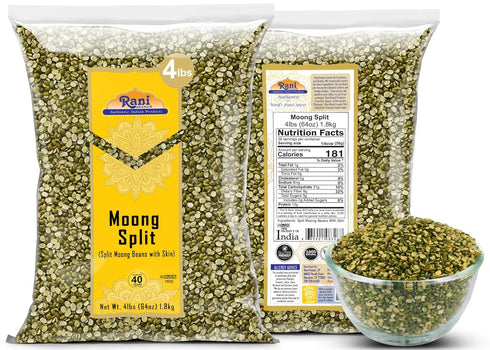 64oz (4lbs) 1.81kg Rani Moong Split (Split Mung Beans with Skin) Lentils Indian Bulk ~ All Natural | Gluten Friendly |
