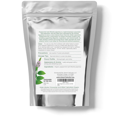 4 oz. (113g), Elanen Naturals Organic Peppermint Leaves USDA Certified Organic Peppermint Tea Loose Leaf, Dried Mint