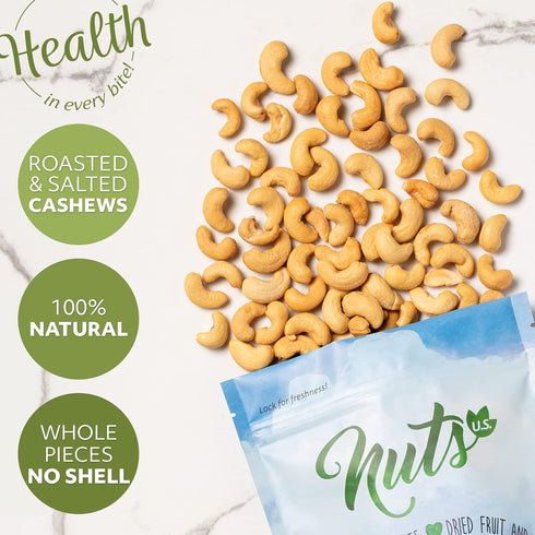 100% Packed (2 LBS) NUTS U.S. - Cashews | Roasted and Salted | No Shell | Natural | in a Resealable Bag!!!