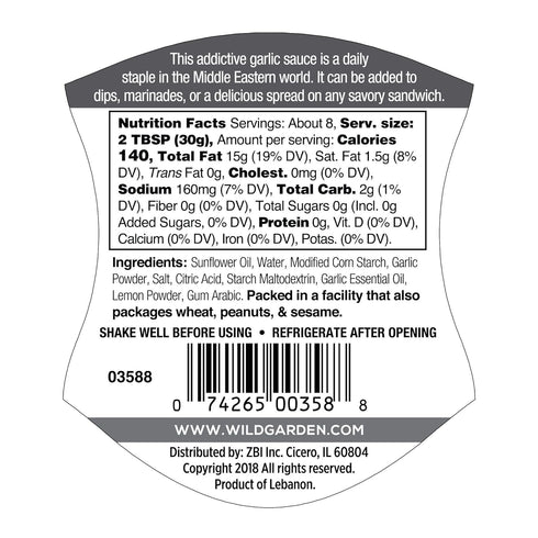 9.9 oz Wild Garden Easy Squeeze, Garlic Aioli, Toum, Great on Chicken Kebobs, Shawarma Wraps, Roasted Veggies, Grain
