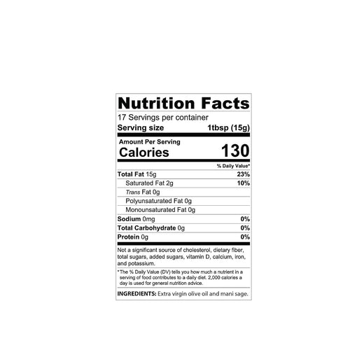 Sage Oil - Greek Extra Virgin Olive Oil Pressed With Fresh Sage - NON-GMO - Gluten Free - Paleo - Keto - Single Sourced