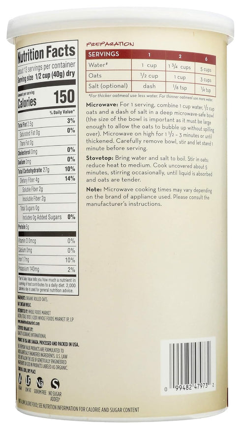 365 18 by Whole Foods Market, Organic Old Fashioned Rolled Oats, Ounce