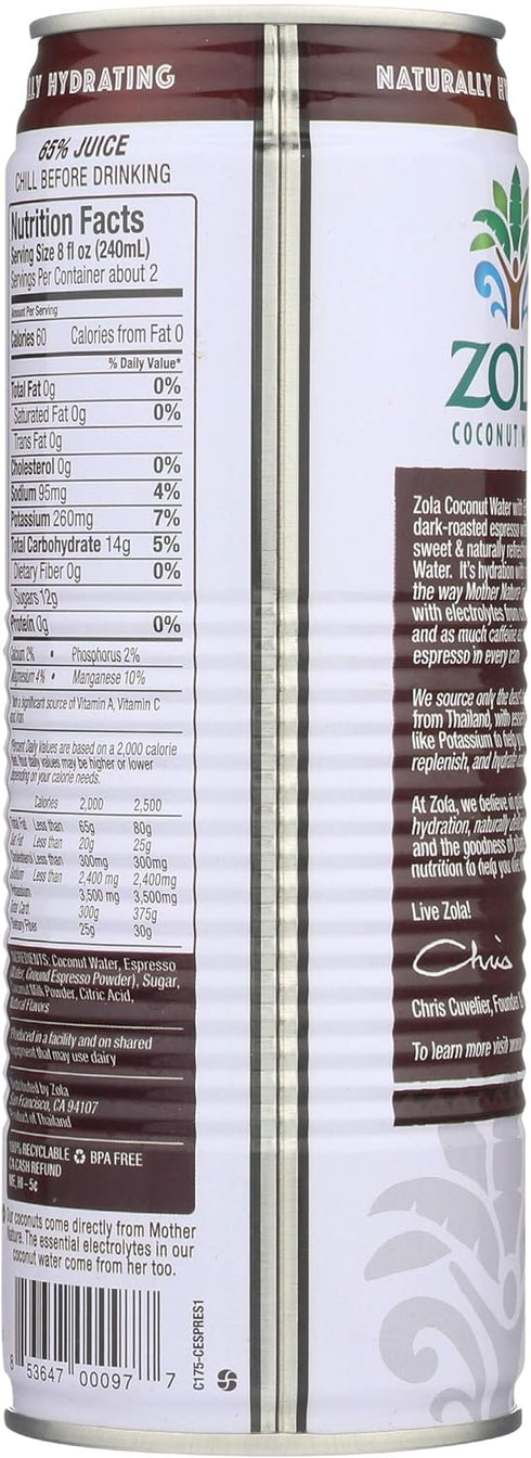 17.5 Oz Zola, Water Coconut With Espresso, Fl