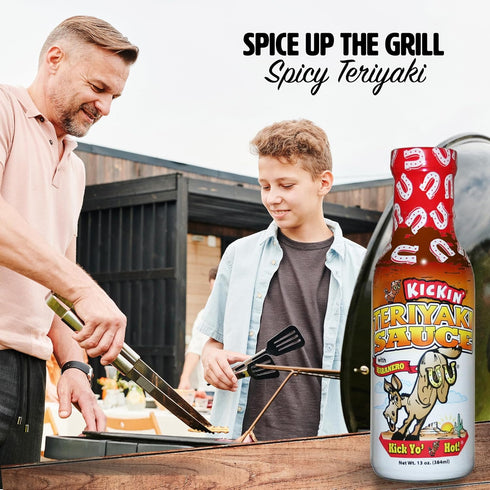 Kickin' Spicy Teriyaki Sauce with Habanero 13 oz (2 Pack) - Premium Gourmet Stir Fry Sauce