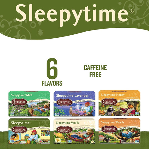 Pack 20 (Pack 6) Celestial Seasonings Sleepytime Herbal Tea, Variety - Caffeine Free Sleep Tea, Tea Bags Per Box