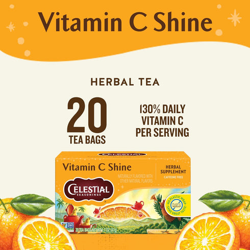 20 (Pack 6) Celestial Seasonings Vitamin C Shine Herbal Tea, Caffeine Free, Tea Bags Box