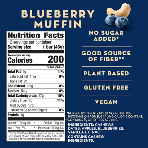 9.6 oz, 6 Larabar Blueberry Muffin Fruit and Nut Bars, Gluten Free and Vegan, Ct