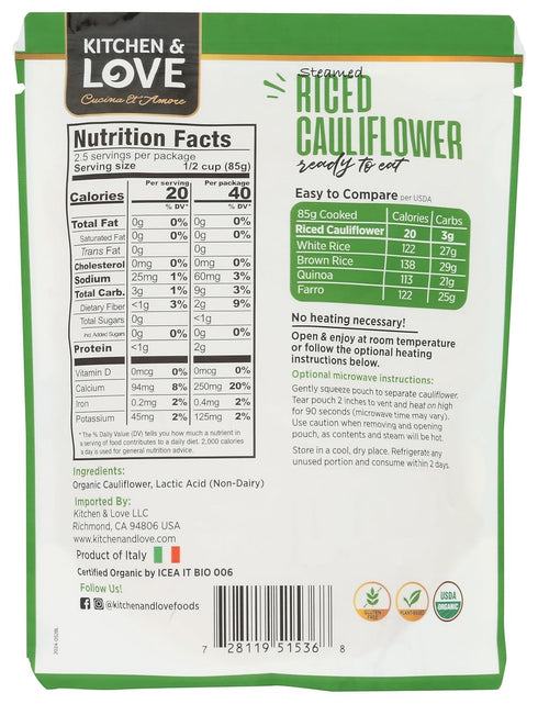Kitchen & Love Ready to Eat Riced Cauliflower, 8 OZ