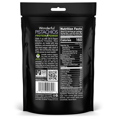 7 Wonderful Pistachios In Shell, Salt & Pepper, Ounce Resealable Bag, Healthy Snack, Protein Snack, Pantry Staple
