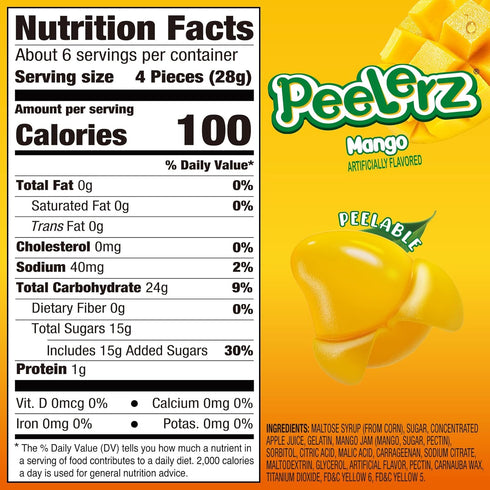 Gummy Gummy Pack 1 AMOS Peelerz Peelable Mango Candy,Soft Chewy Snack Made with Real Fruit Juice