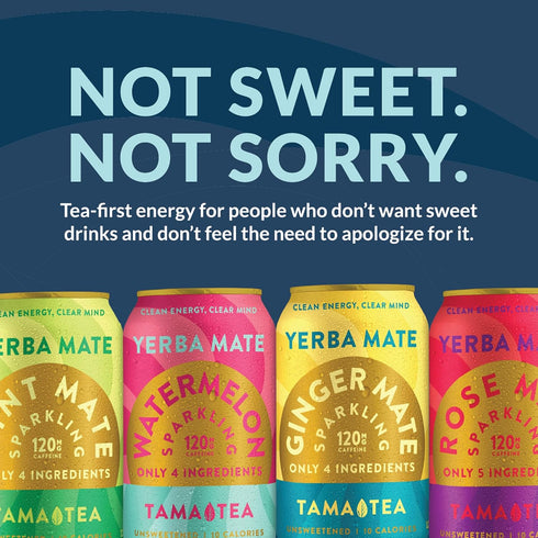 120mg 12 oz (12-Pack) Organic Sparkling Ginger Yerba Mate Tea, Unsweetened by Tama Tea - Sugar Free Energy Drink