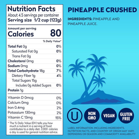 100% 20 Oz, 12 count, Packaging Dole Canned Fruit, Crushed Pineapple in Pineapple Juice, Gluten Free, Pantry Staples