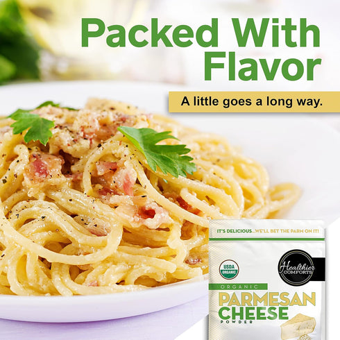 (21 oz) Healthier Comforts Organic Parmesan Cheese Powder - Real Aged Cheese Flavor Enhancer for Popcorn & Pasta.