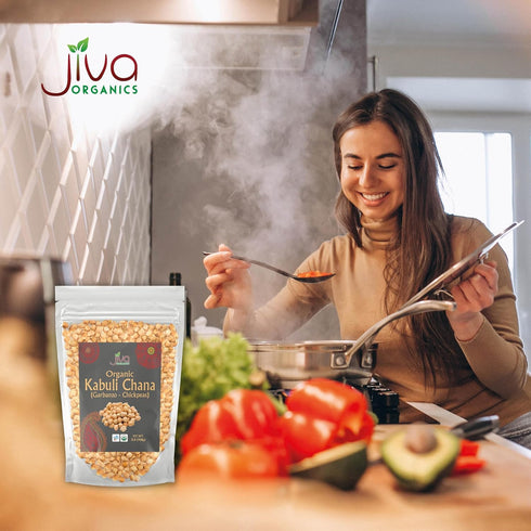 2 LB Jiva Organics Raw Chickpeas (Whole Garbanzo Beans) Bag - Gluten Free, Non GMO, Vegan