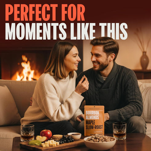 Double Neat 4 (Pack 3) Maple Bourbon Almonds Healthy Bourbon Snacks for Men Vegan & Gluten-Free Slow-Roasted Candied