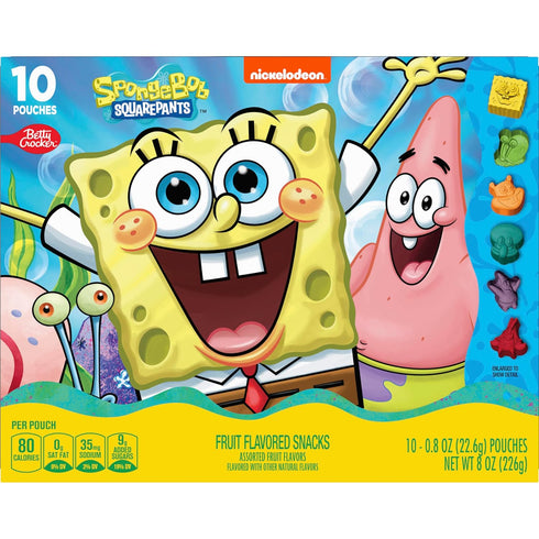 10 8 oz Nickelodeon SpongeBob SquarePants Fruit Flavored Snacks, Treat Pouches, Gluten Free Snack, Ct