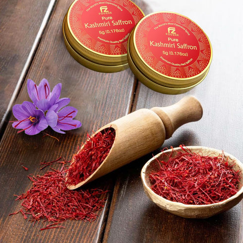 (5.0 Pack) Pure Saffron Threads Gram Tin Handpicked Kashmiri Saffron, All-Red Tips with Strong Aroma & Rich Flavor