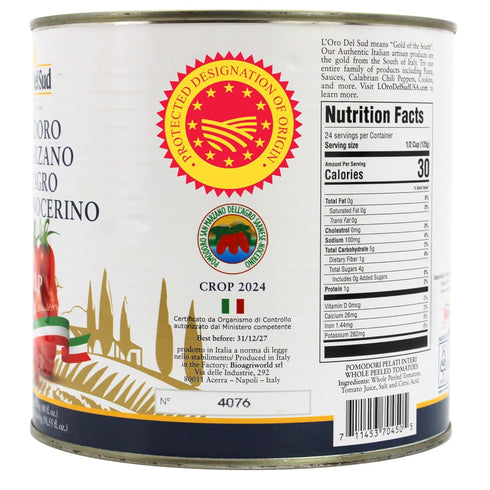 2550g (88 oz). L'Oro Del Sud - D.O.P San Marzano Tomatoes of Agro Sarnese-Nocerino Area, Net Wt. fl. Pomodoro San