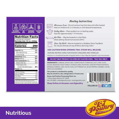 (1 Pack) KJ Poultry Kosher for Passover Gluten Free Meals, Beef Stuffed Cabbage Rolls in Gravy Prepared Entree Fully