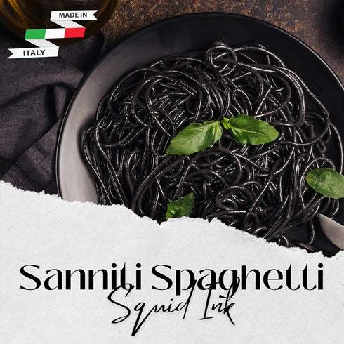500g (Pack 4) Sanniti Nero di Seppia Spaghetti, | Premium Italian Squid Ink Pasta | Rich Gourmet Flavor | Crafted