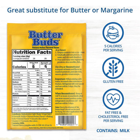 2 Oz (12-Pack) 0 0 Butter Buds Sauce Mix, Non-GMO, Gluten-Free Natural Butter Flavored Blend Made with Buttermilk, Fat