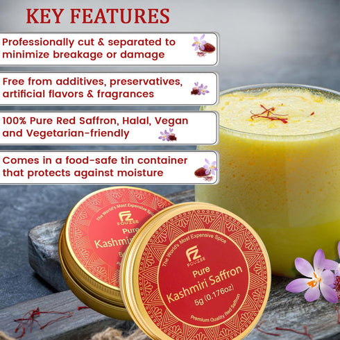 (5.0 Pack) Pure Saffron Threads Gram Tin Handpicked Kashmiri Saffron, All-Red Tips with Strong Aroma & Rich Flavor