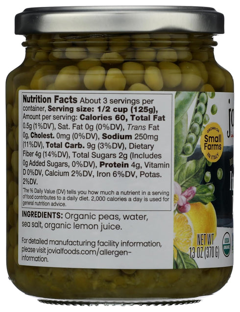13 OZ JOVIAL Organic Italian Peas