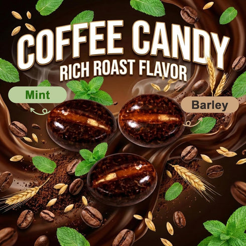 1lb Coffee Bean-Shaped Hard Candies Individually Wrapped Bulk Bag, Assorted Barley & Mint-Flavored Milk Coffee Candy