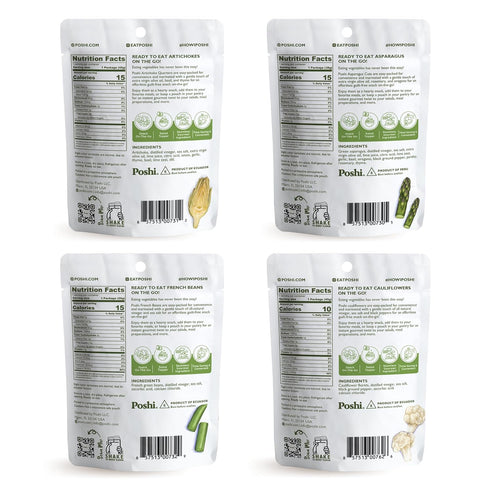 Pack (12 Pack) POSHI Marinated Vegetables Variety | Asparagus, French Beans, Cauliflower, Artichoke | Keto, Vegan