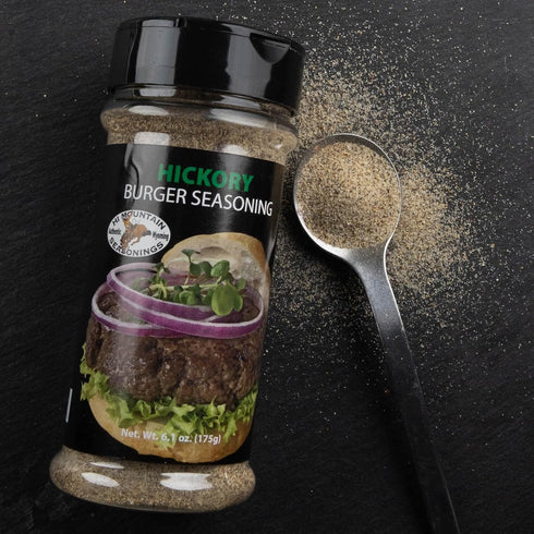 Hi Mountain | Gourmet Burger Seasoning | HICKORY BLEND | Rich, Natural Flavor of Smoked Hickory Enhanced with Salt & Garlic | Ideal Hamburger Seasoning for Grilling Beef, Turkey, Chicken, & Venison