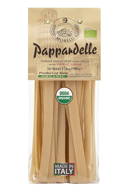 Morelli Organic Pappardelle Pasta Noodles - Imported Pasta from Italy, Wide Pappardelle