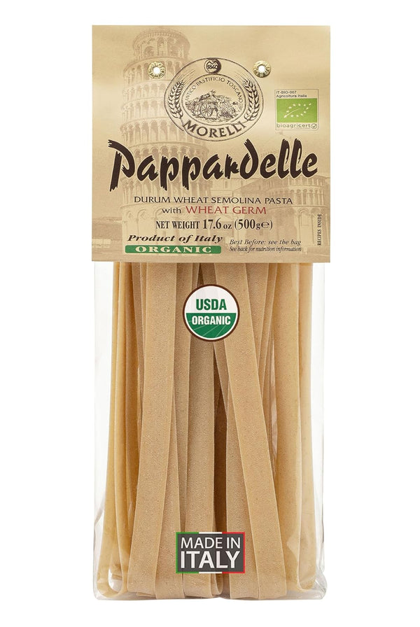 Morelli Organic Pappardelle Pasta Noodles - Imported Pasta from Italy, Wide Pappardelle