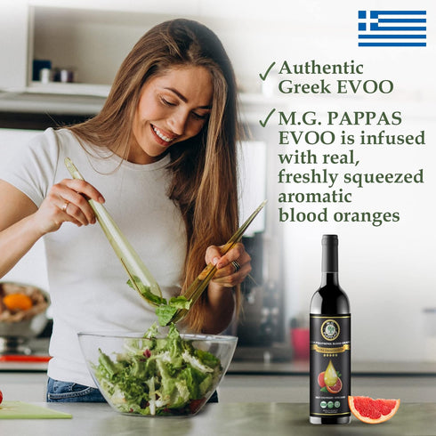 500mg/kg 12.7 Oz M.G. PAPPAS High Polyphenol Rich Blood Orange-Infused Olive Oil Extra Virgin - Over - Cold Pressed