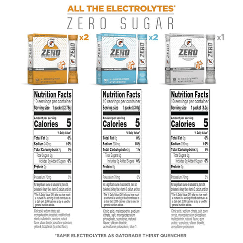Pack, 0.10oz Packets (Pack 100) Gatorade G Zero Powder, Glacier Cherry Variety Individual