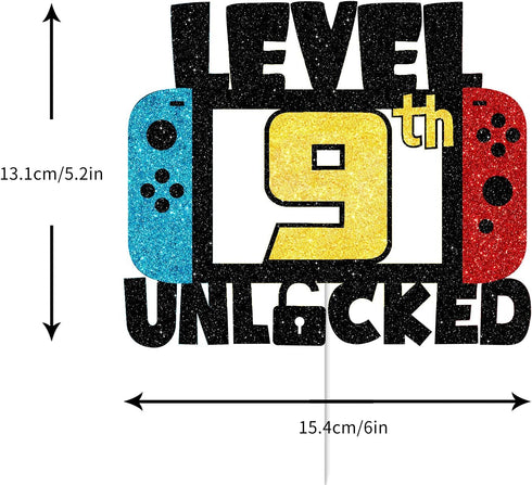 9 LEVEL UNLOCKED Birthday Cake Topper - 9th Happy Birthday Gamepad Decorations for Kids Bday Party