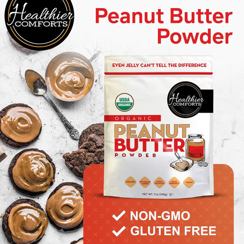 (7 oz) Healthier Comforts Organic Peanut Butter Powder | USA Grown and Processed | Gluten Free, Vegan, Kosher