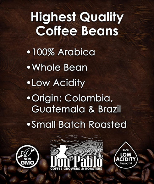 100% (2 Don Pablo Gourmet Coffee - Signature Blend - Medium Dark Roast - Whole Bean Coffee - Arabica Beans - Low
