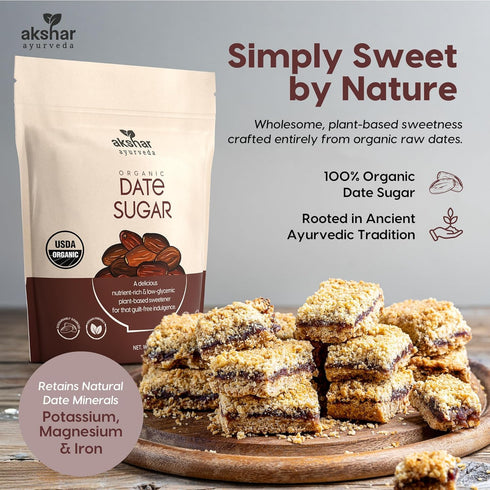 100% (1.1 lb (500gm 2 pack)) akshar ayurveda - Organic Date Sugar, Raw Organic Sugar Alternative for Baking