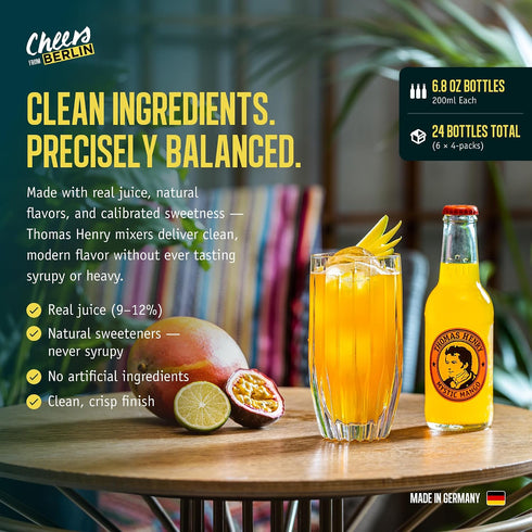 6.8 Oz (200 ml) 24 Pack, Thomas Henry Mystic Mango Soda, Premium Tropical Cocktail Mixer, Fl Bottles, Made in Germany