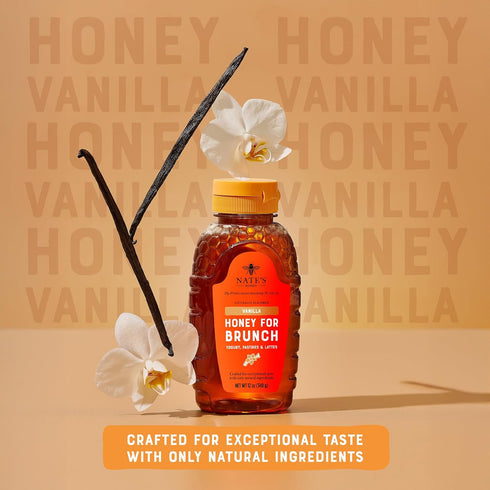 100% 12 oz Nate's Vanilla Honey for Brunch - Made with Pure Honey and Vanilla - Squeeze Bottle - Great for Pancakes