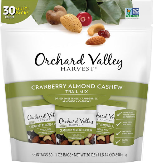 Orchard Valley Harvest Cranberry Almond Cashew Trail Mix, 1 oz (Pack of 30), Non-GMO, No Artificial Ingredients