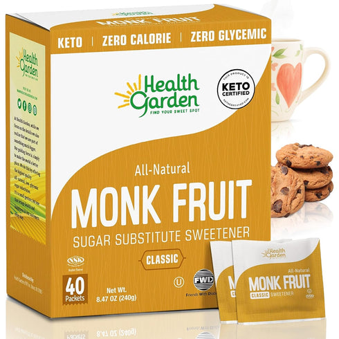 Health Garden Monk Fruit Sweetener, Classic Sugar Substitute 40 Count Packets 1:1