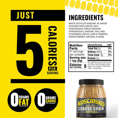 Country 9 oz, Kosciusko, Coarse Grain Style Mustard, Hearty Horseradish Flavor
