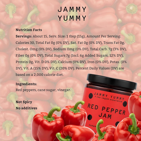 Jammy Yummy 8 (Pack 2) Sweet Red Pepper Jam - Handmade, Simple Ingredients, No Additives, Vegan, Gluten-Free - Ounce