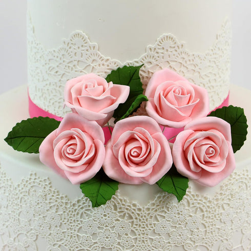 14-Piece Set (5 9 Global Sugar Art Wedding Cake Decorations Premium, Realistic Pink Sugar Flower Cake Topper Roses