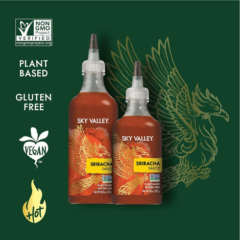 2g 5 14 Oz, 2 Pack Sky Valley Sriracha Sauce - Hot Sauce, Made with Red Jalapeno Peppers, Gluten Free, Vegan, Non-GMO